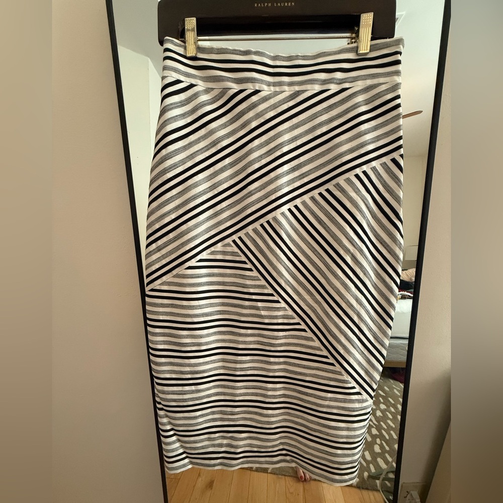 Milly Asymmetrical Black and White Striped Skirt